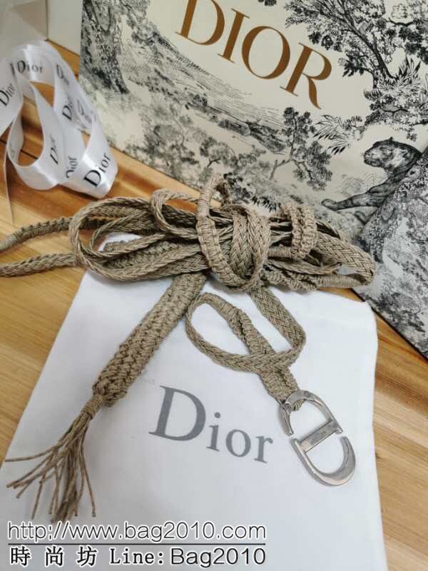 Dior女士腰帶 迪奧CD扣覆層手工編織黃麻皮帶  jjp1601